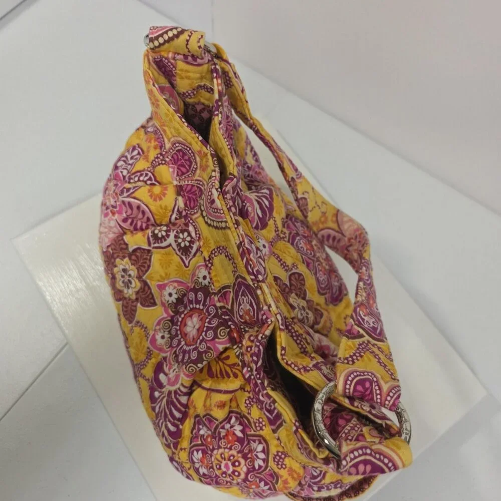 Vera Bradley Shoulder Bag Womens Yellow Pink Floral Quilted Cotton Purse Handbag - Picture 5 of 9